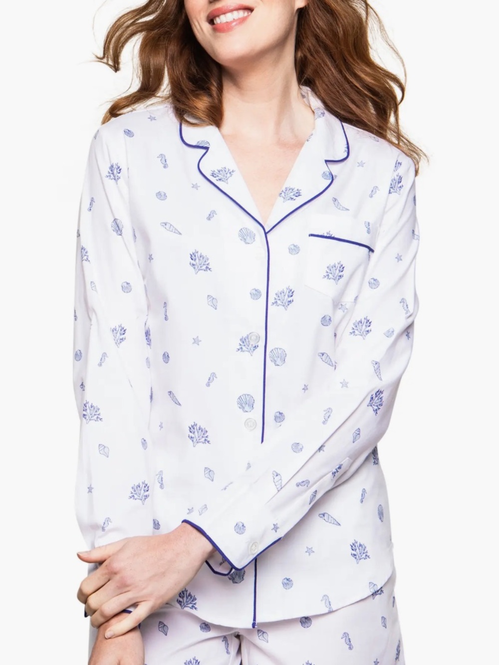 Petite Plume Suffolk Seashell Cotton Long sleeve Pajama Top